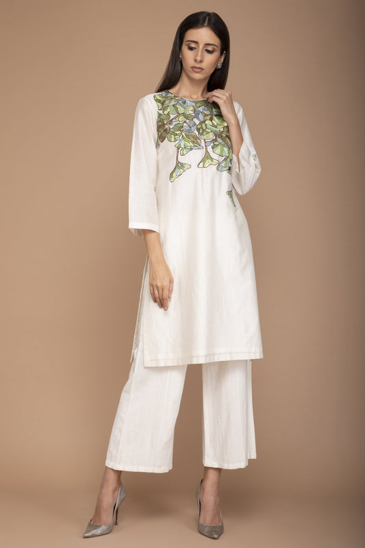 Ivory Kurta with Multi Colour Resham Embroidery on Neck