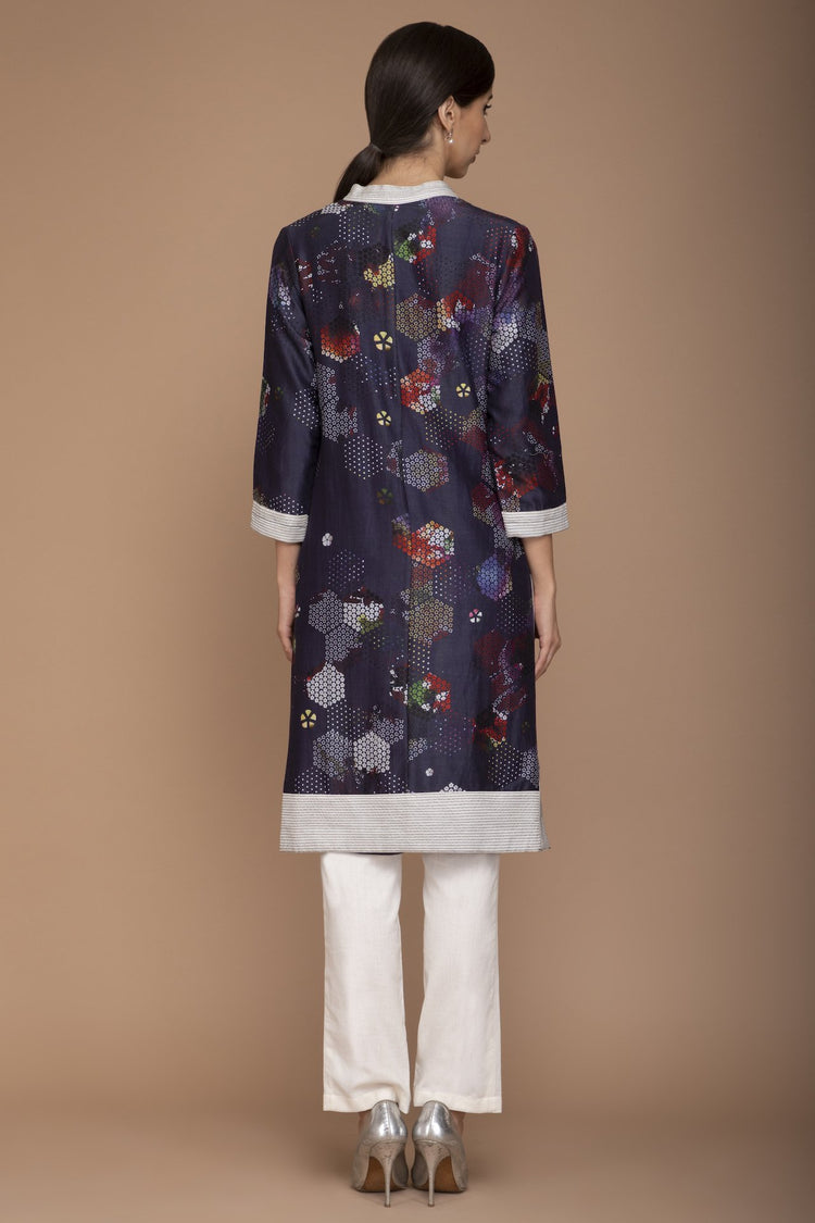 Navy Blue Printed Kurta with Pants and a Georgette Dupatta