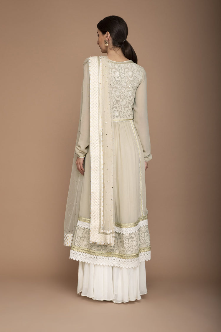 Ivory Embroidered Chikan Fabric Kurta Set