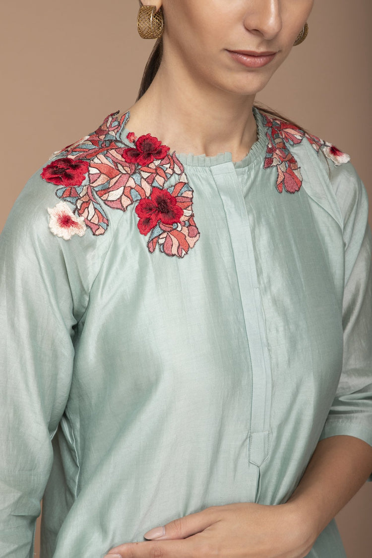 Duck Egg Applique Resham Work on Neck with Double Layer