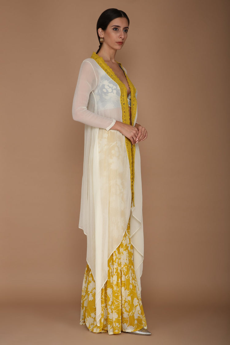 Yellow Base Sharara with Ivory Printed Blouse