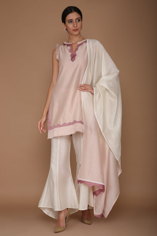 Light Lilac and Ivory Kurta with Tulip Pants and Ombre Wave Dupatta