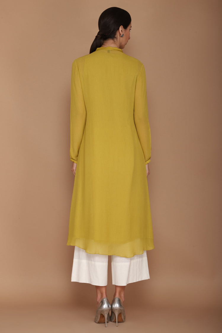 Green Kurta with Cupra Satin Frill Detailing