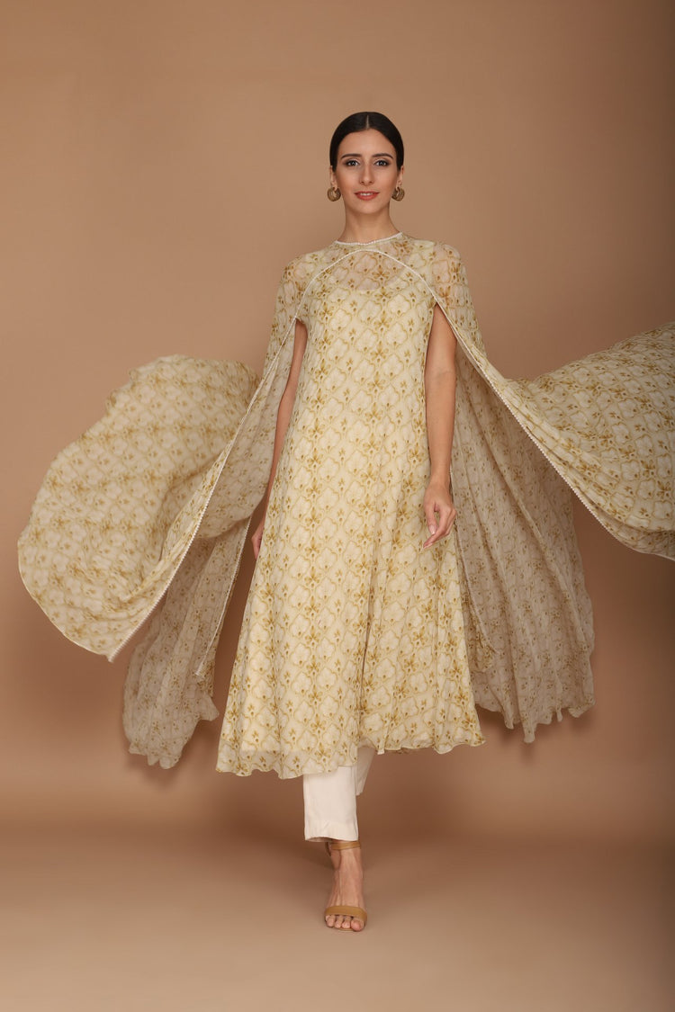 light beige printed cape set