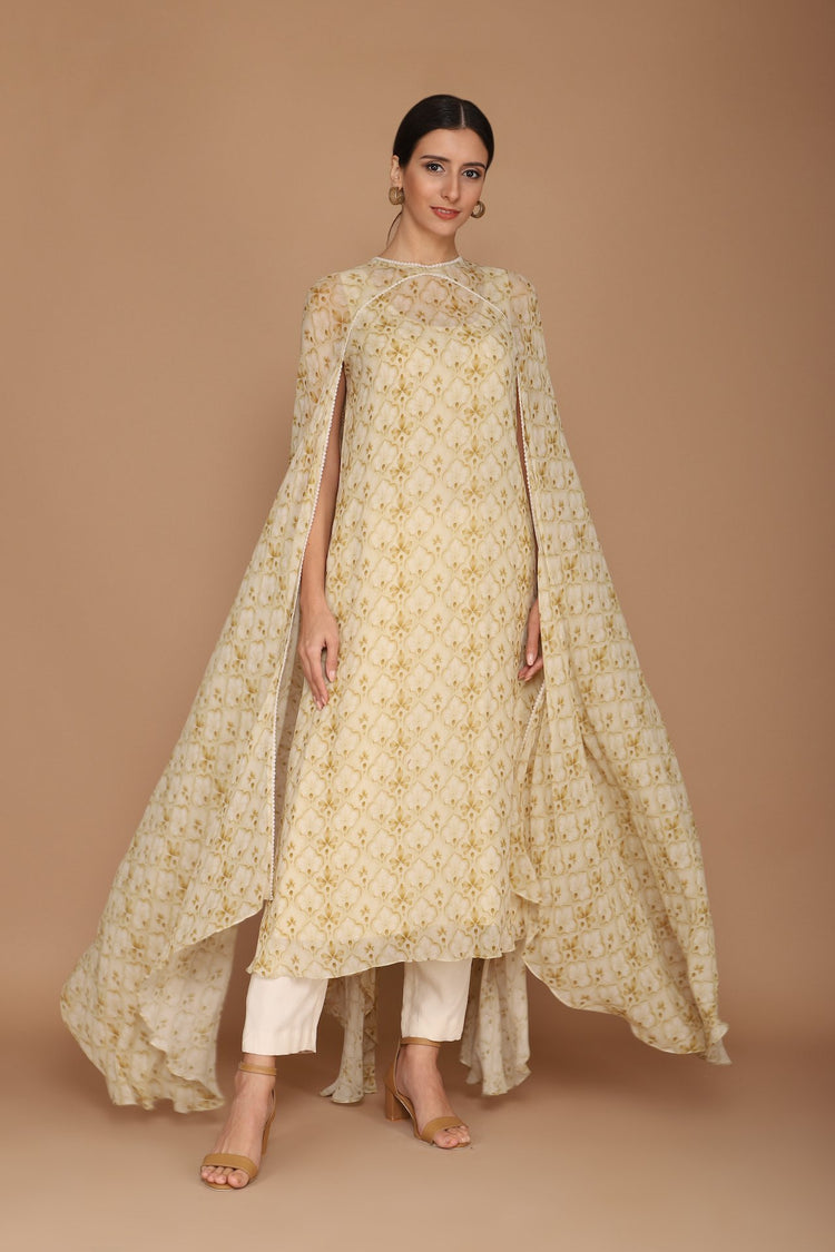 light beige printed cape set