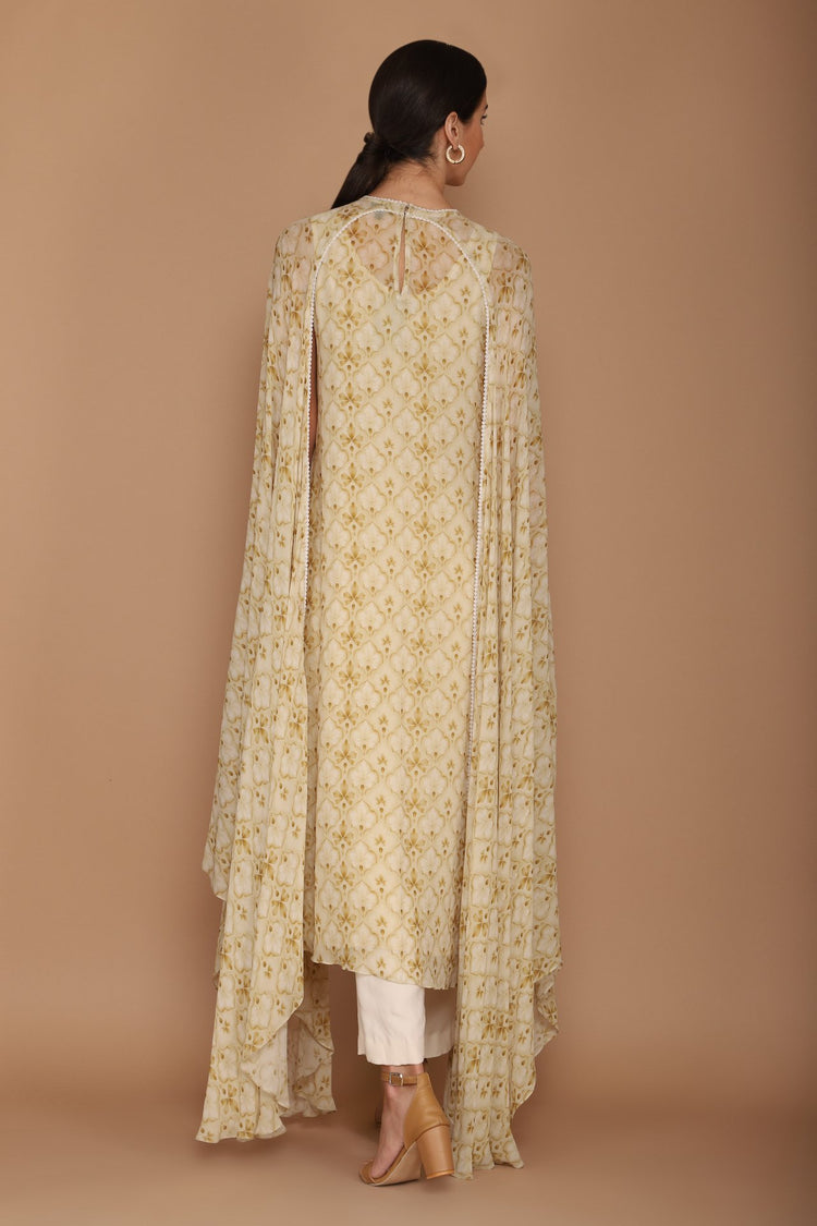light beige printed cape set