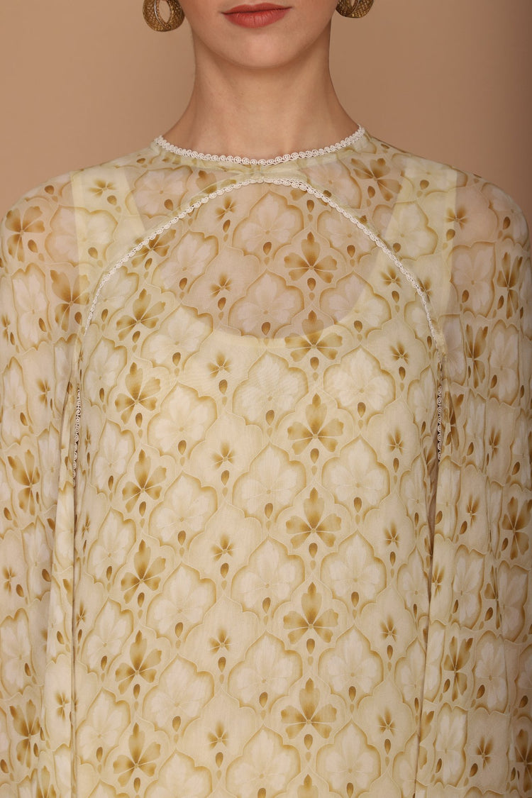 light beige printed cape set