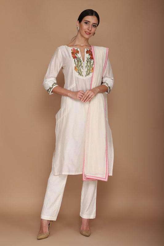 ivory embroidered kurta set
