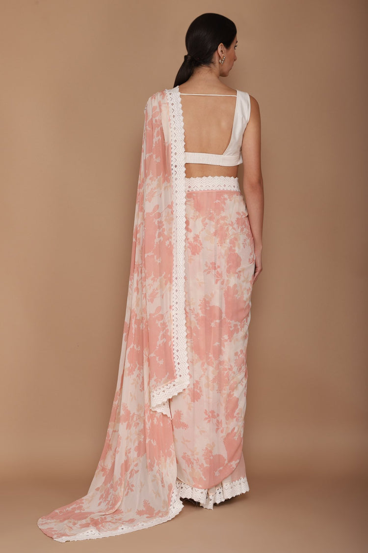 printed pink saree with chanderi blouse