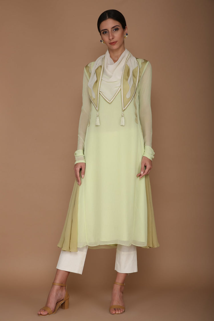 PISTACHIO COLOURED KURTA WITH KHADA PYJAMA & STOLE