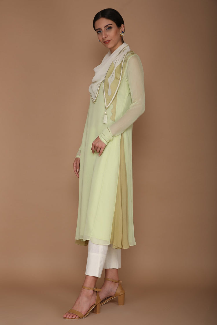 PISTACHIO COLOURED KURTA WITH KHADA PYJAMA & STOLE
