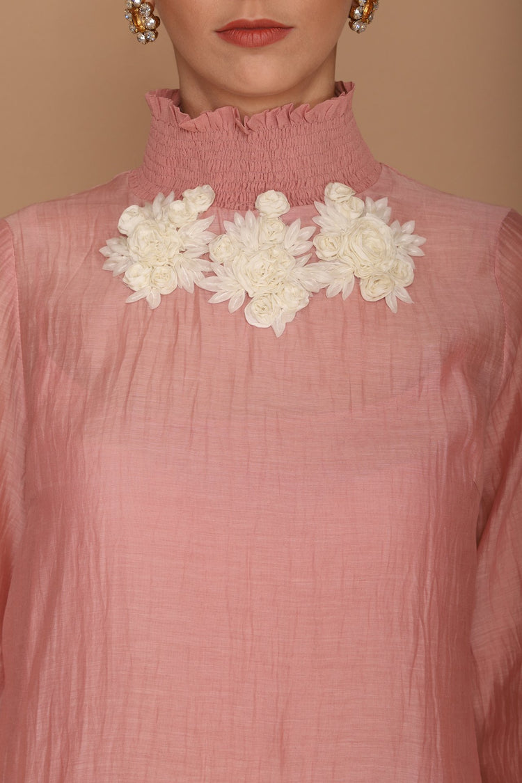 Pink & Ivory Chanderi Kurta and Georgette Cape