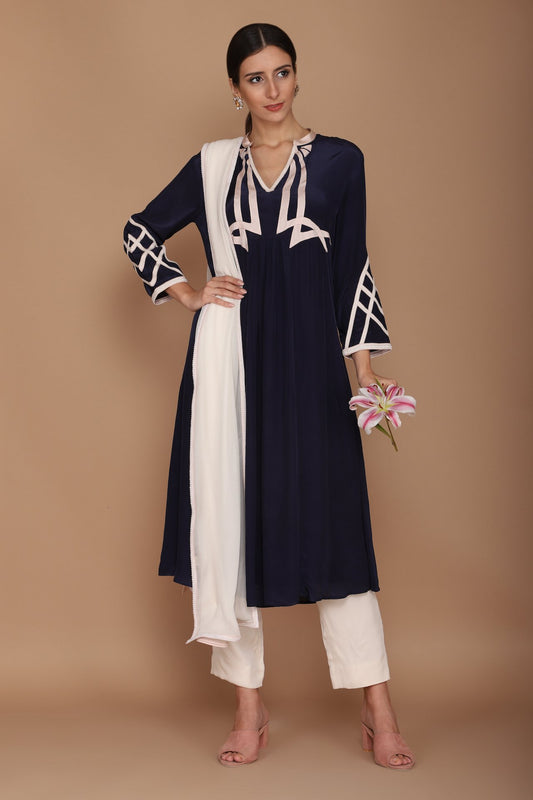 Royal Blue Kurta with Formal Pants and Dupatta