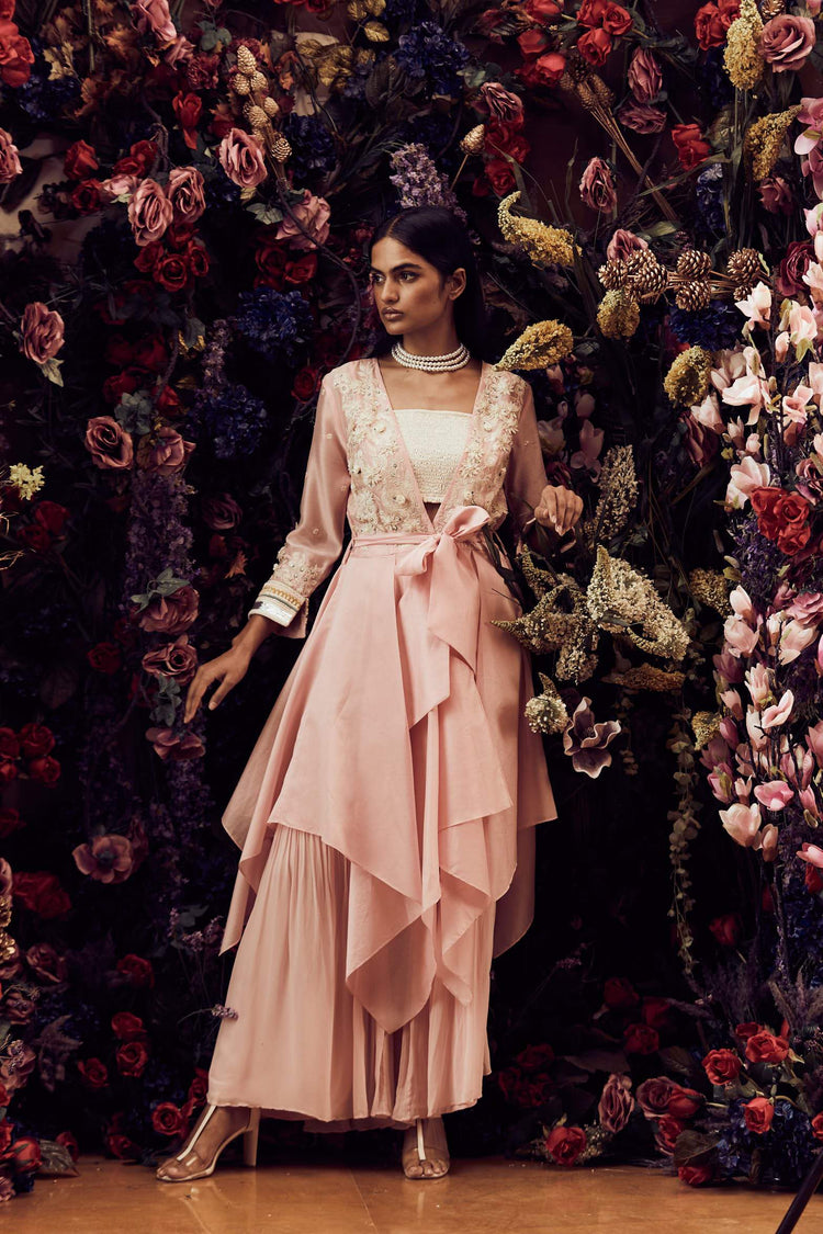 White Garden Handkerchief Hem Tunic and Sharara Set