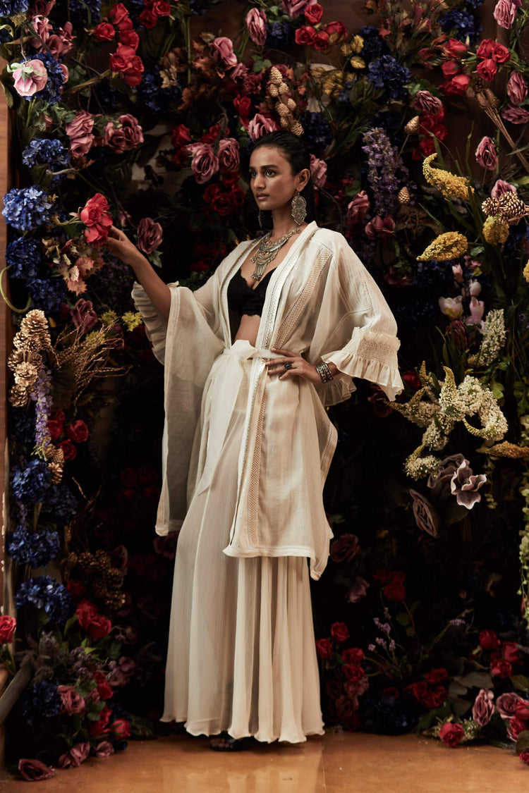 Gota Edge Front Open Knee Length Kaftan