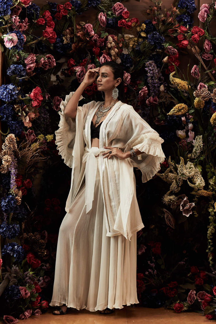 Gota Edge Front Open Knee Length Kaftan