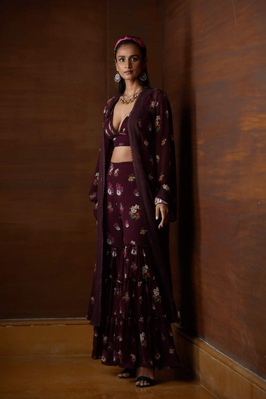 Signature Varun Bahl Printed Floral Overlay Set