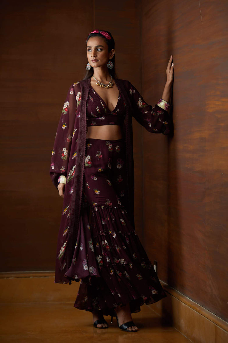 Signature Varun Bahl Printed Floral Overlay Set