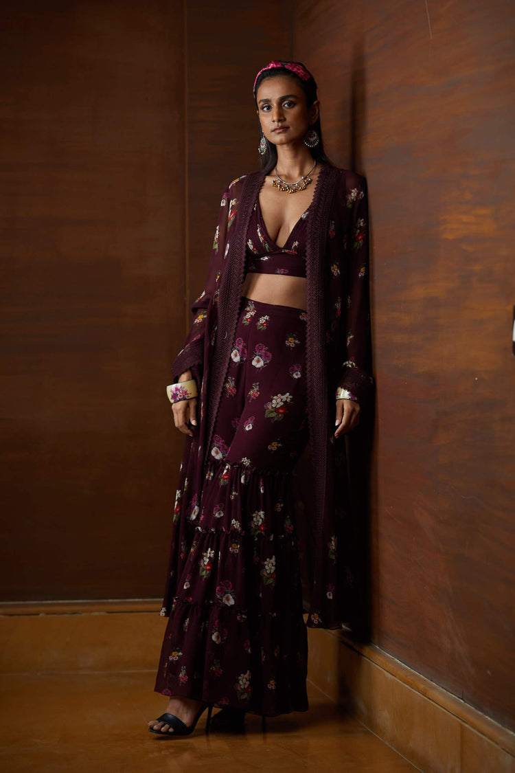 Signature Varun Bahl Printed Floral Overlay Set