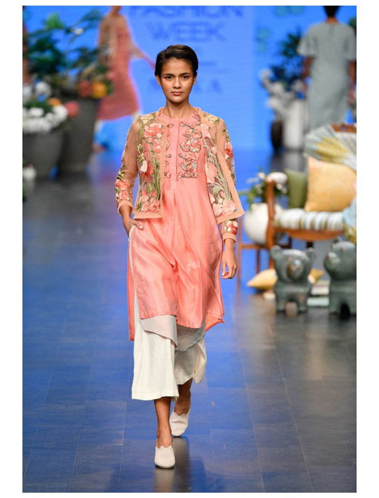 Pink Double Layer Chanderi Tunic Set