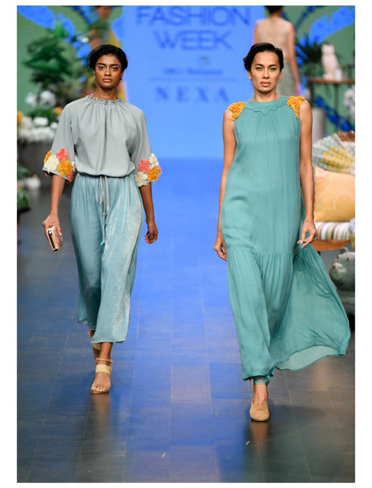 Duckegg Georgette Gathered Dress