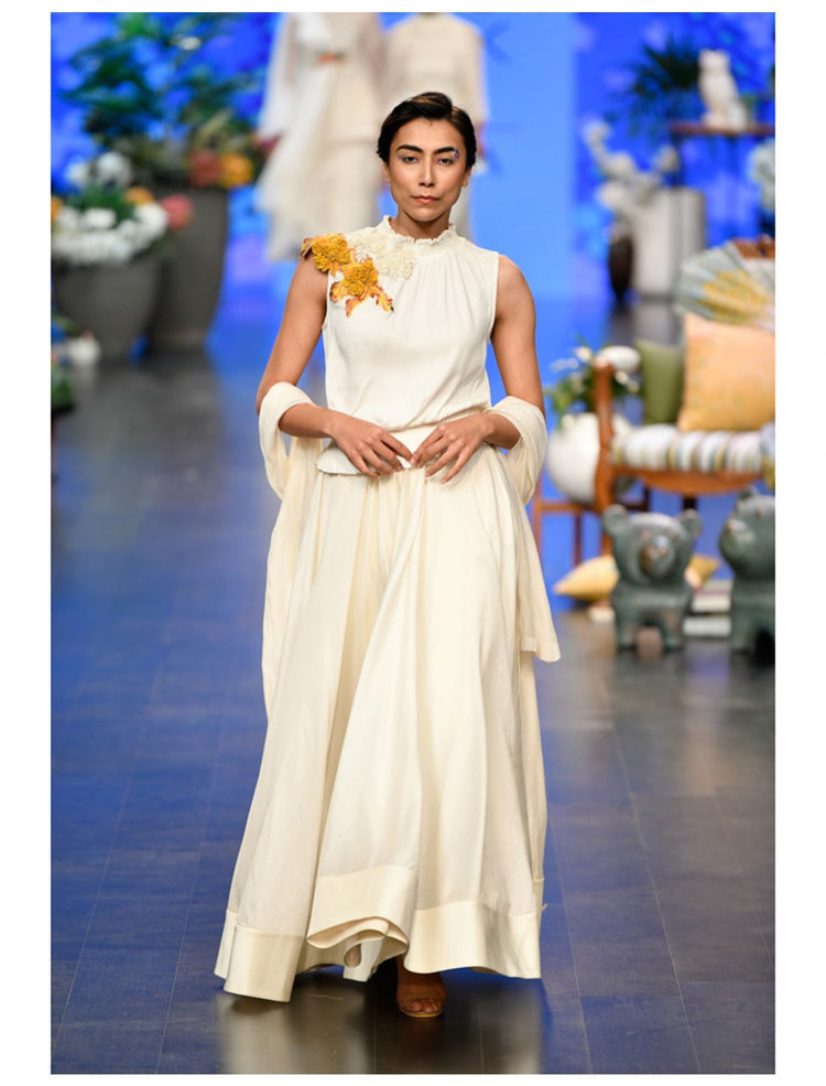 Ivory Plain Chanderi Lehenga Set