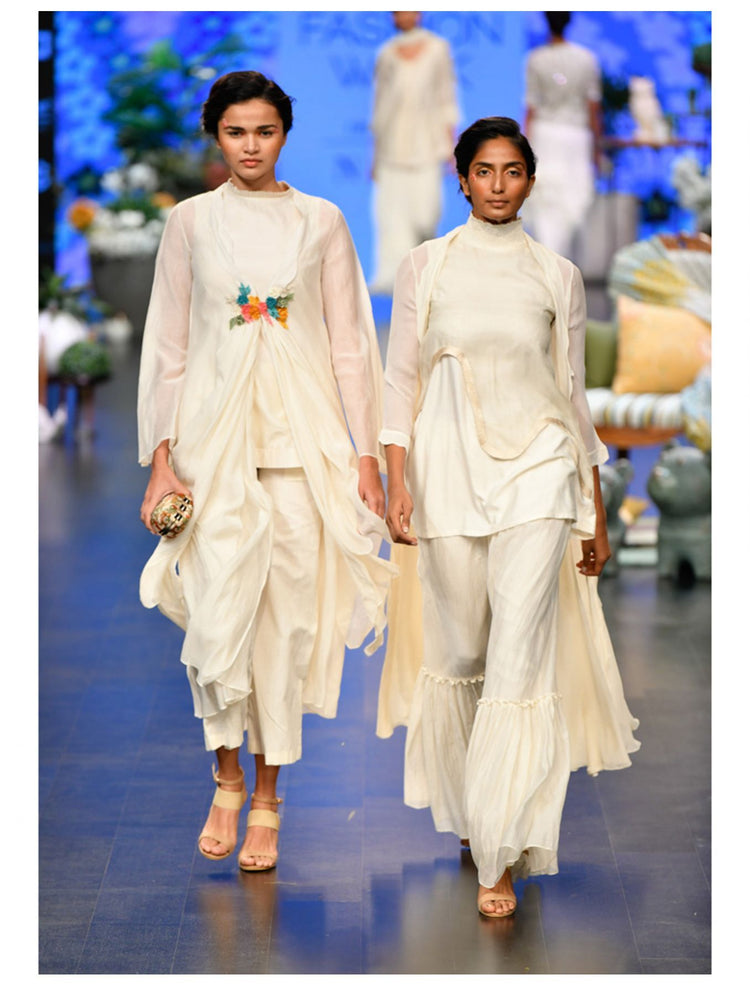Ivory Double Layer Smocking Tunic Set