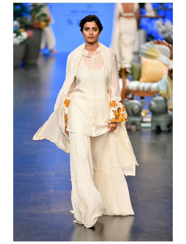 Ivory Resham and Chiffon Flower Embroidered Tunic Set